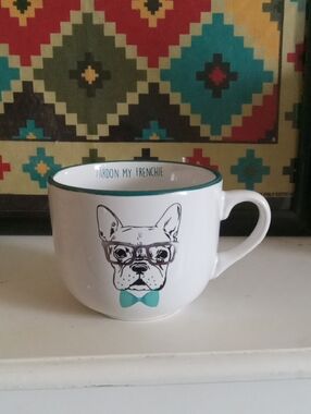 White Ceramic Dog Mug with Teal Accent